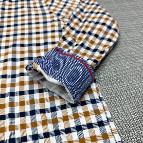 Butter Cloth Shirt Mens Large Blue Check‎ Contrasting Flip Cuff Lightweight - Picture 3 of 13